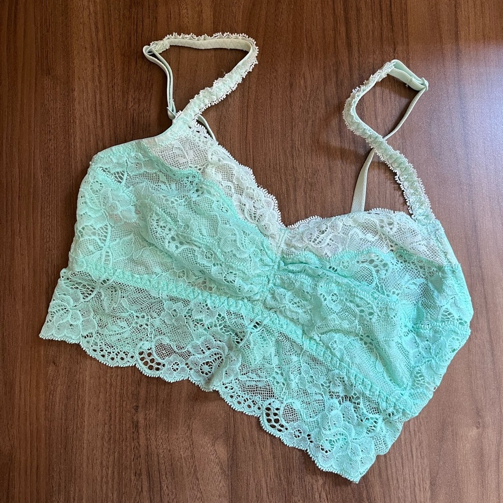 Victoria's Secret PINK Size Small Lace Light Aqua Seafoam Two-Tone Bralette NWOT